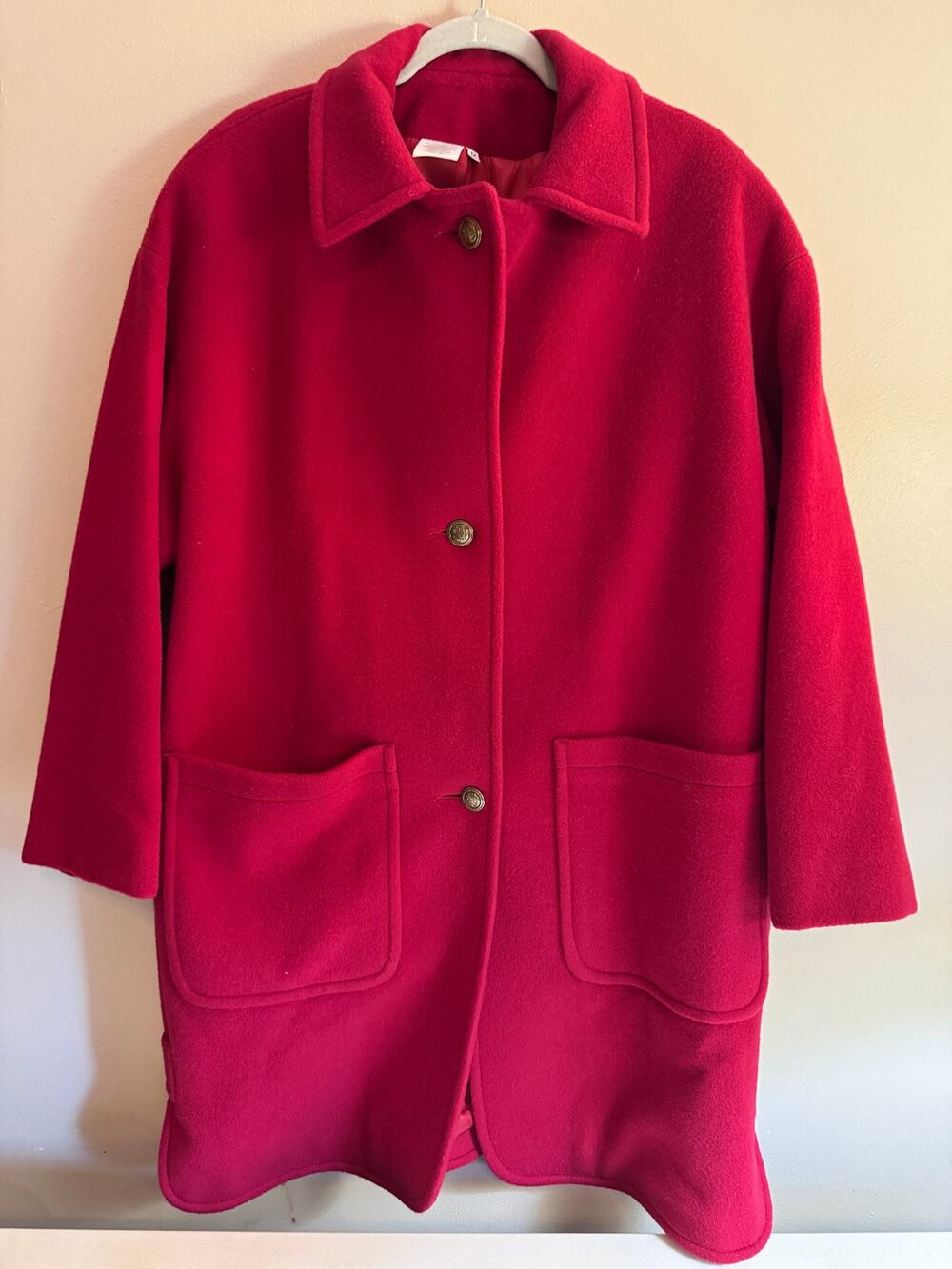 Vintage Spiegel Women's Red Long Coat Size 12 Button Front Classic Car Classic